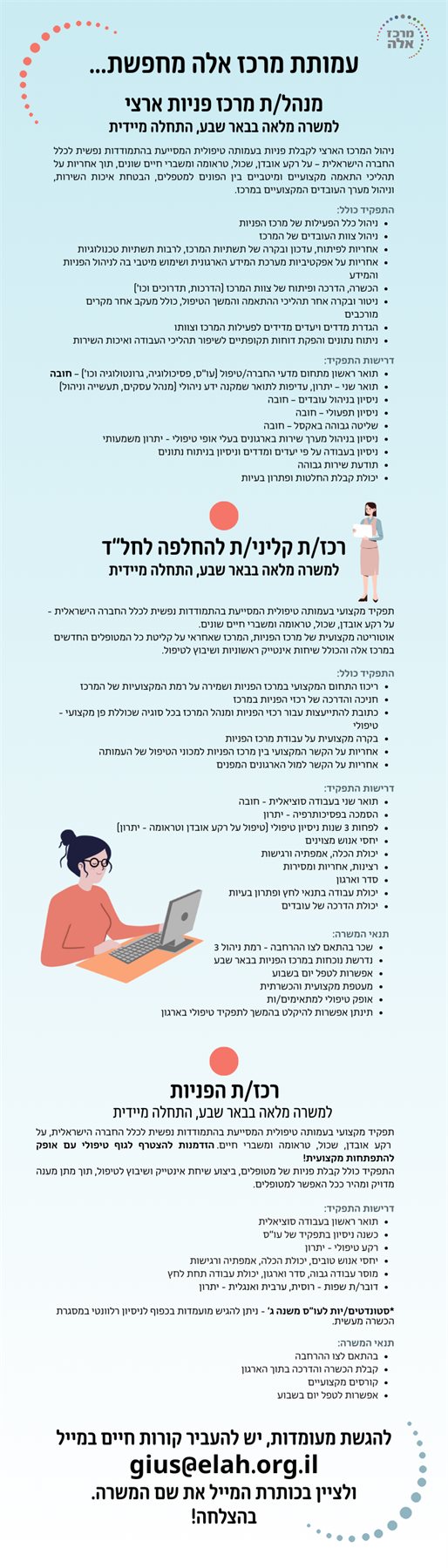 דרושים עמותת מרכז אלה 